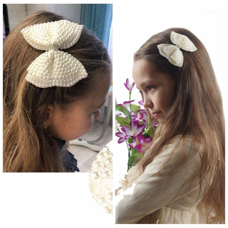 

2pcs/lot Boutique Girls Hair Clips Pearl Hair Bow With Alligator Clip Rhinestone Beads Hairgrip Kids Accessories A901