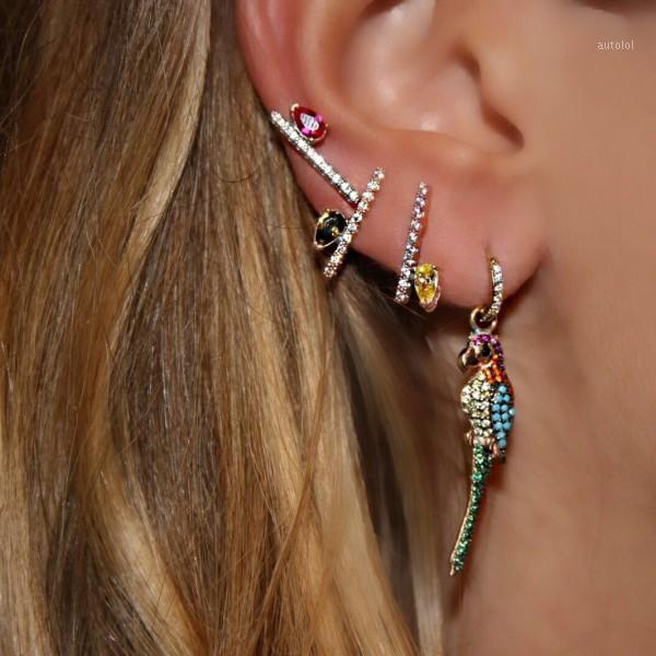 

High quality colorful Multi Color CZ Stone teardrop square shape Stud Earring for Girls 2020 New Fashion Christmas gift Jewelry1