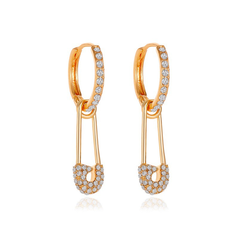 

15pairs/Lot Europe Dangle Rhinestone Pin Ear Buckle Copper Long Curved Needle Ear Drop Women Gold White K Charm Earrings Jewelry Accessories