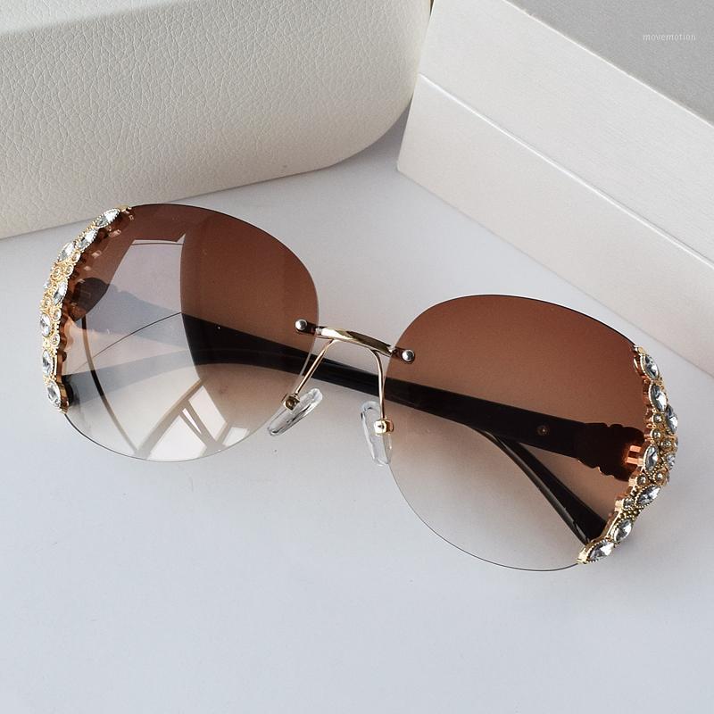 

Vazrobe Diamond Sunglasses Women Fashion Sun Glasses for Woman Rimless Gradient Brown Red Anti Reflection UV400 Oversized1