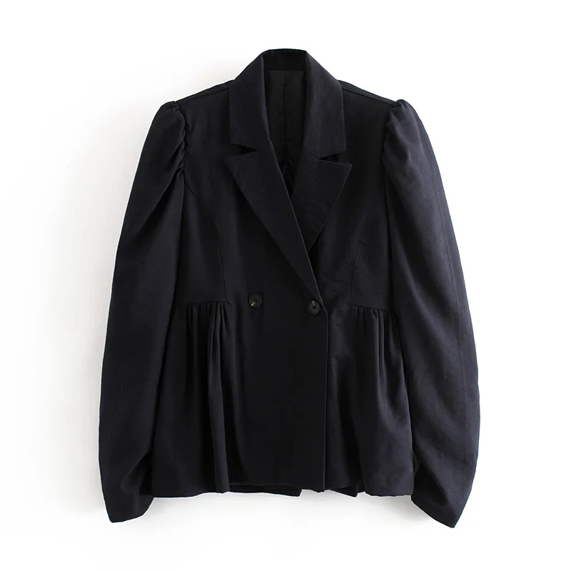 

2021 New Elegant Female Puff Blazers Fashion Carving Necklace Casual Jacket Vintage Ladies Suit Chic Girls HPMZ, Black