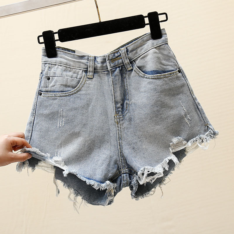 

2021 New summer Korean leisure fashion version high waist washing hole with thin edge short 8MTB, Wathet