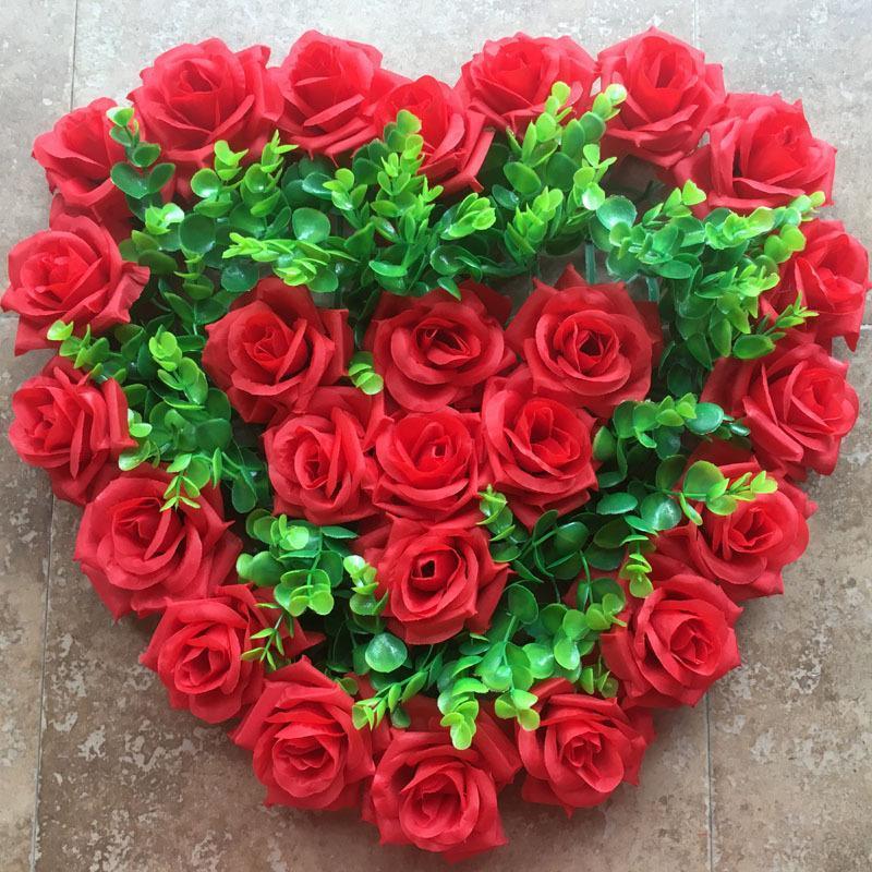 

40x38cm Artificial Silk Heart Shape Lovely Rose Flower Ball for Wedding Car Door Floral Centerpiece Valentines Decorations1, Remark the color