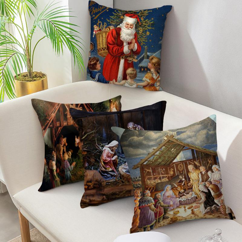 

Fuwatacchi European Oil Painting Cushion Cover Christmas Santa Claus Pattern Pillow Cover Home Sofa Decorative Plush Pillowcase, Pc11245
