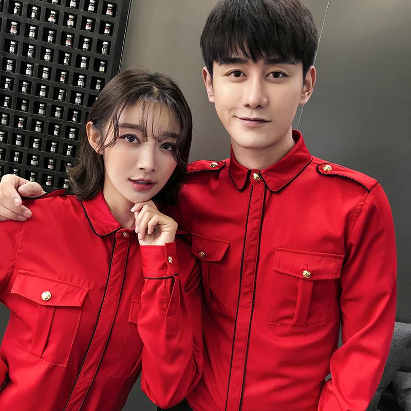 

New Arrival Fashion Women Men' Shirts Long Sleeve Double Pocket Male Tuxedo Shirt Camisas Hombre Couple Design Dress Shirts 5XL, White shirt women