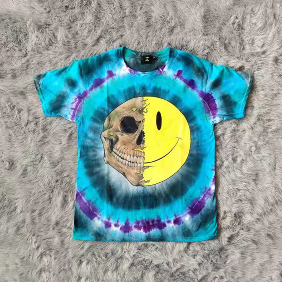 

2021 New 2021ss Summer Style Travis Scott Dead Day Tie Dye T-shirts Men Women Skull Printing t Shirt Oversized Clothing Ldvo