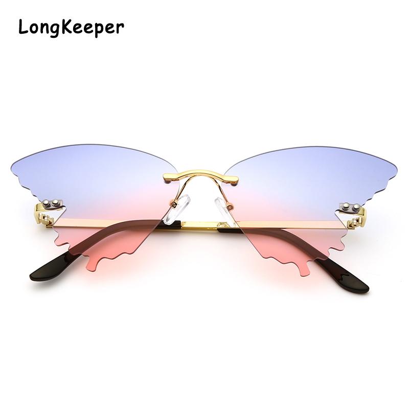 

2020 Personality Butterfly Sunglasses Men Women Luxury Fashion Shades UV400 Vintage Blue Pink Glasses Rimless Cat Eye Sunglasses