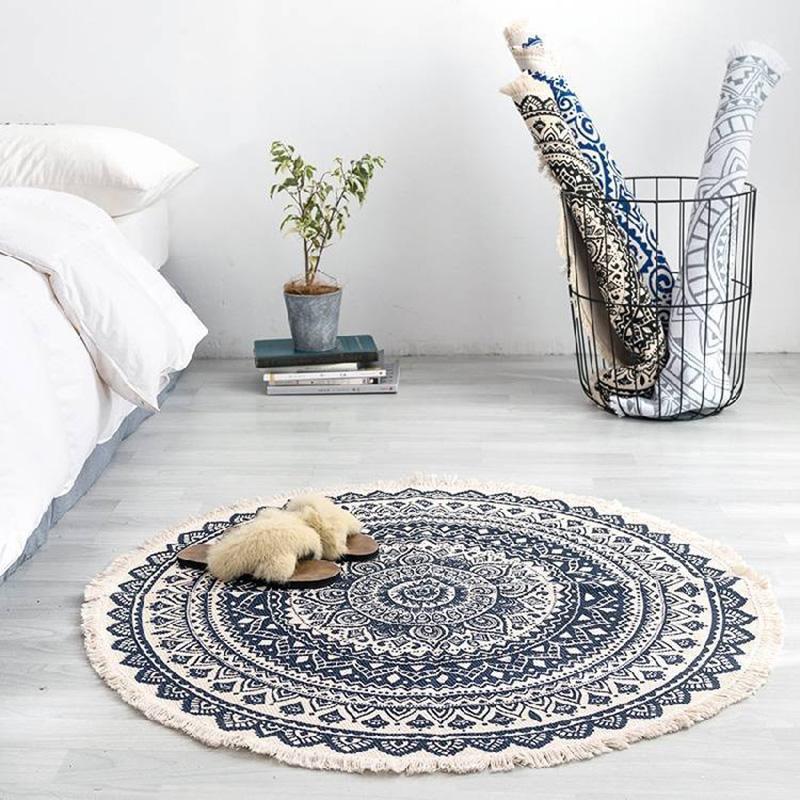 

Retro Bohemian Hand Woven Cotton Linen Carpet Rug Ethnic Style Bedside Rug Geometric Floor Mat Home Bedroom Carpet Home Decor1, Be