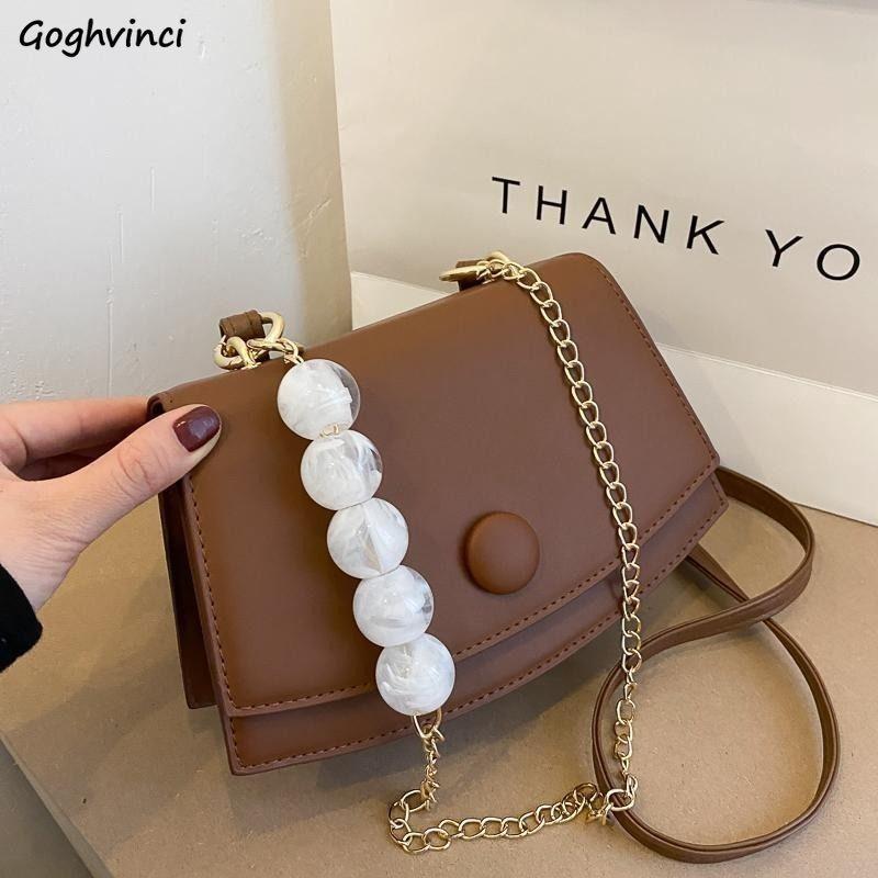 

Shoulder Bags Women Crossbody Saddle Bags Solid Casual Chain Female Handbags Simple Fashion Pearl Hasp Vintage Korean Style Chic, Black