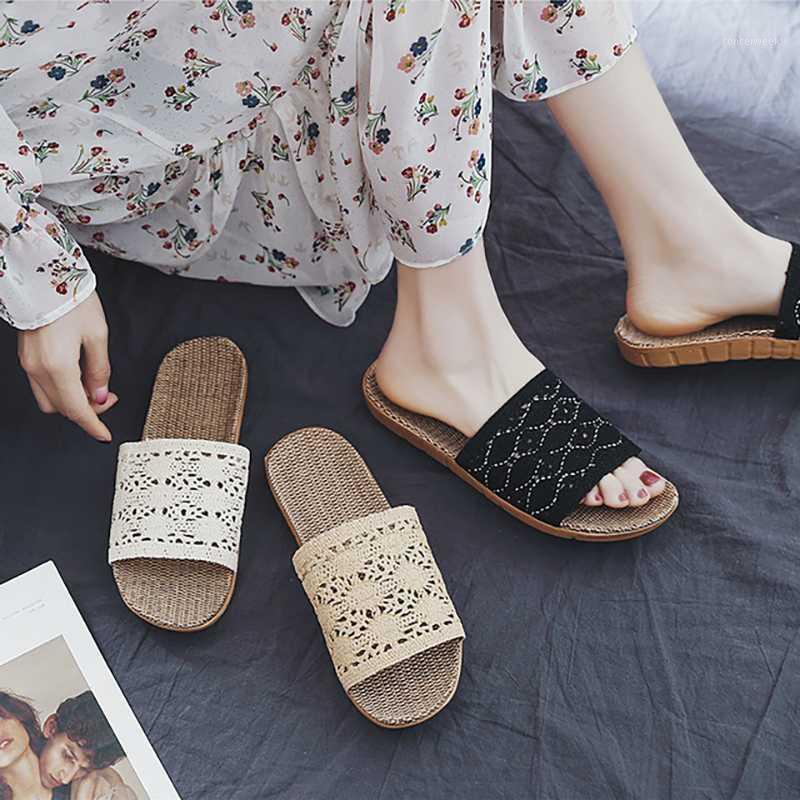 

Women's Summer Flax Slippers for Women Casual Linen Slides Non-slip EVA Home Indoor Female Slippers Beach sandals Flip Flops1, Beige