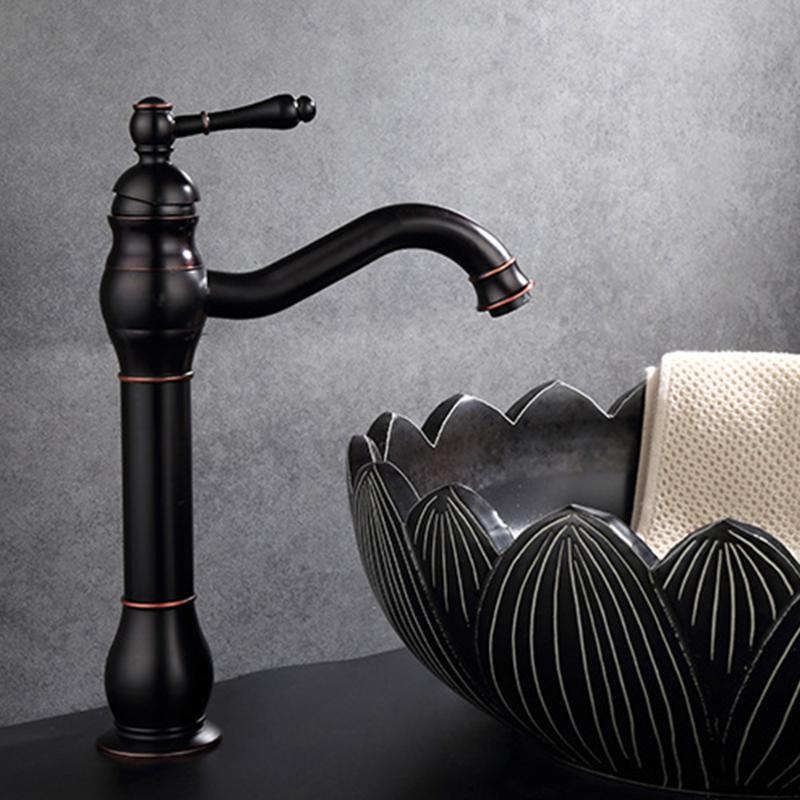 

Black basin faucet bathtub high brass faucet bathroom sink high single hole copper hot and cold wash basin