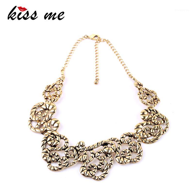 

KISS ME Antique Gold Color Hollowed Geometric Vintage Necklaces for Women Exaggerated Short Maxi Choker Necklace Brand Jewelry1