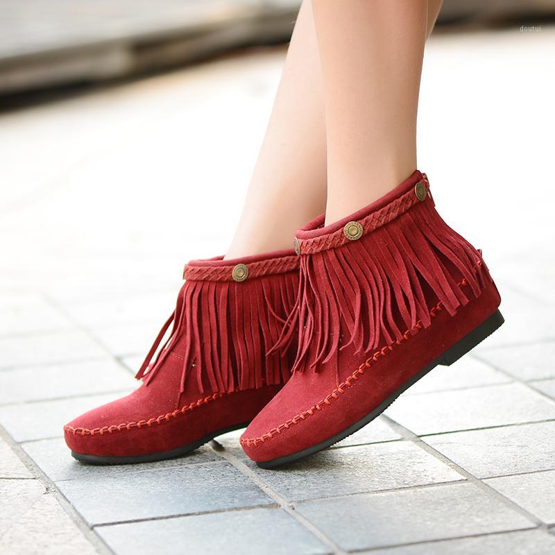 

European and American leather fringed boots women's autumn and winter slopes snow boots women's high fringed1, Black