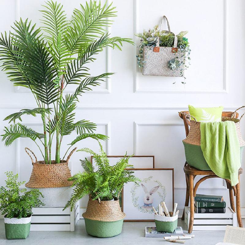 

Decorative Green Storage Basket S/M/L/XL Folding Laundry Basket Wicker Toys Container Flower Plant Pot Home Storage Organizer