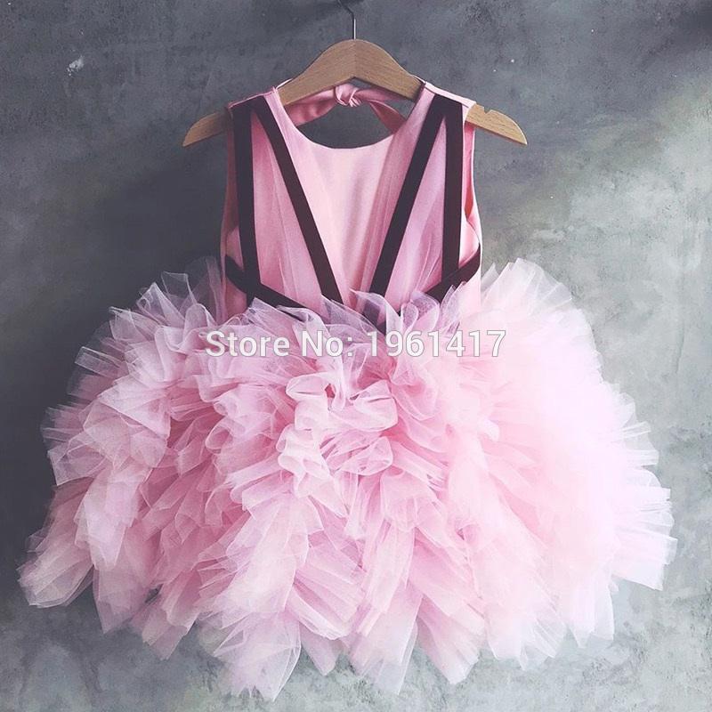 

Pink Ball Gown Baby Girls Dresses For Weddings Puffy Tulle Girls Pageant Dress Kids Birthday Gown Custom AG0379, As pic