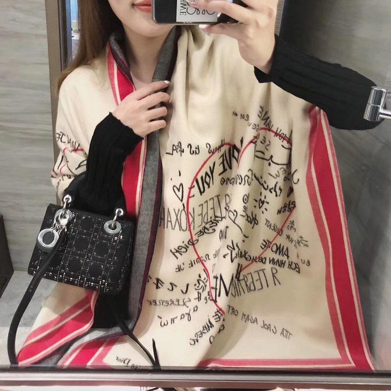 

Scarves Fashion Winter Scarf Women Cashmere Warm Foulards Lady Luxury Letters Thick Soft Bufanda Shawls Wraps 2021