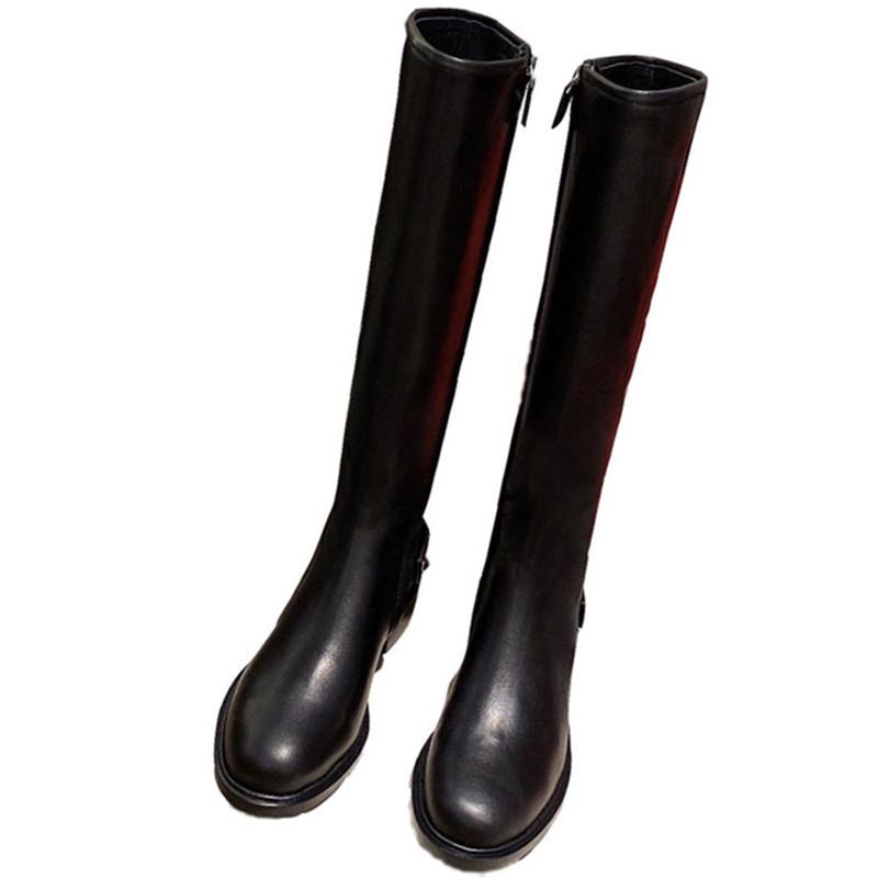 

Fashionable Zip Straight High Riding Boots Back Strap Rivet Decorated Knee Long Booties Platform Cow Skin Comfortable Boottes, As show