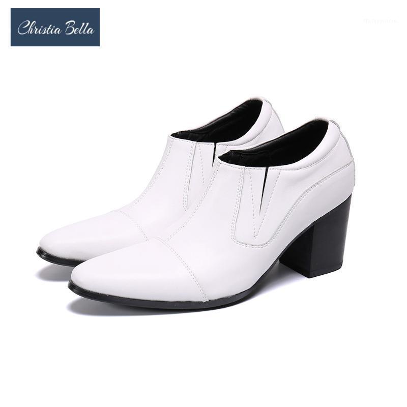 

Christia Bella Fashion Genuine Leather High Heel Men Shoes Nightclub Party Men Dress Shoes Increase Height Zip Ankle Boots Botas1, White