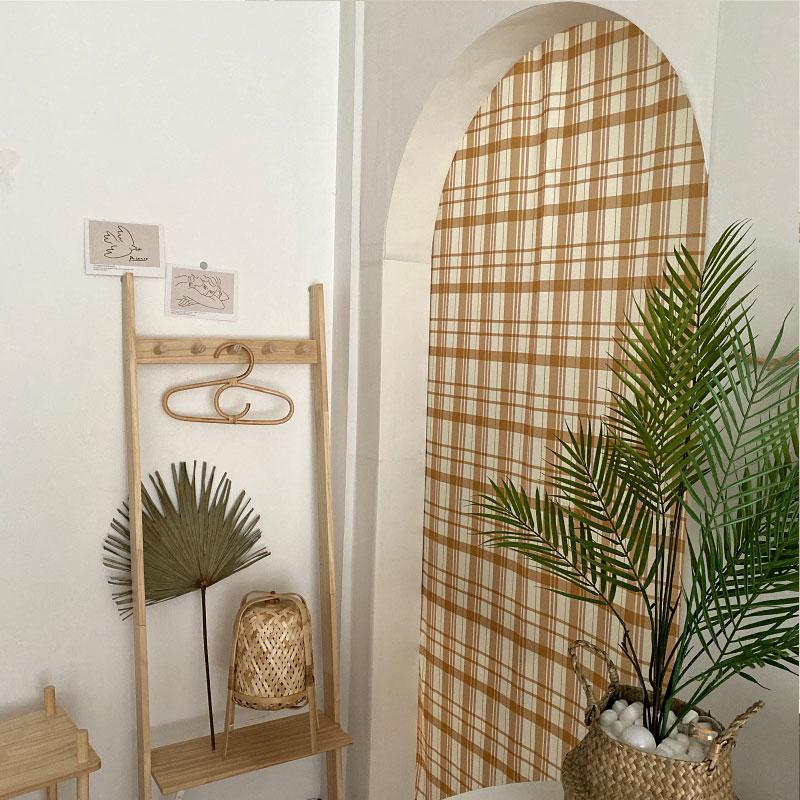 

Curtain yellow lattice door curtain living room bedroom home decoration multifunctional background hanging cloth