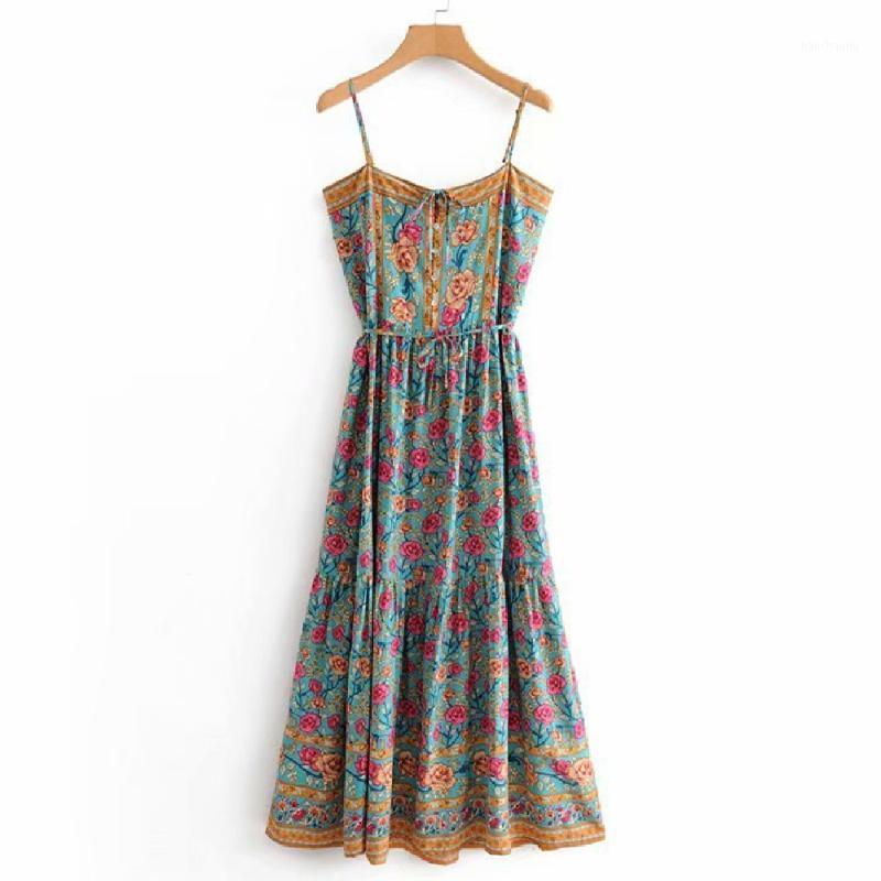 

Bohemian Printed Summer Beach Dress Bathing Suit Cover-ups Plus Size Women Beach Wear Swim Suit Cover Up Blue Cotton Tunic A1421