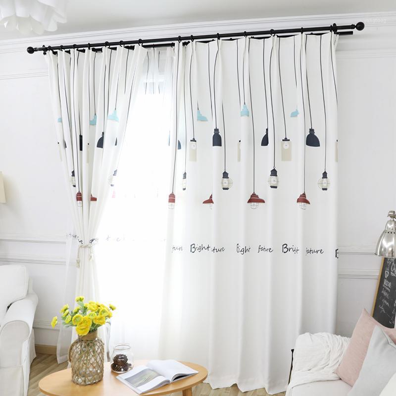 

Colorful Lamp Nordic New Design Shade Curtains For Living Room Cartoon Blackout Window Curtains Fabric For Children Bedroom1, Black white tulle