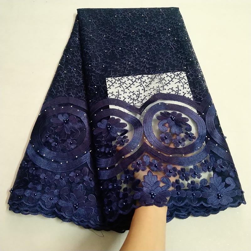 

Dark blue 2020 Latest French Nigerian Lace Fabric High Quality Embroidered Tulle African Laces Fabric Wedding French Tulle Lace