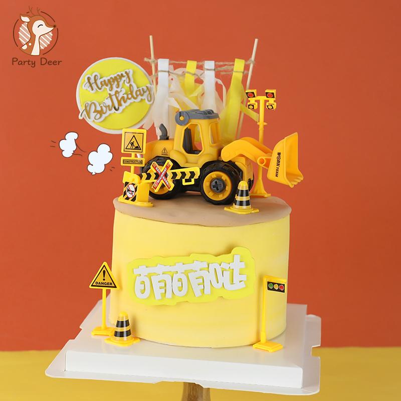 

Other Festive & Party Supplies Engineering Construction Star Vehicle Traffic Sign Cake Topper For Boy's Birthday Decoration Baking Love Gift