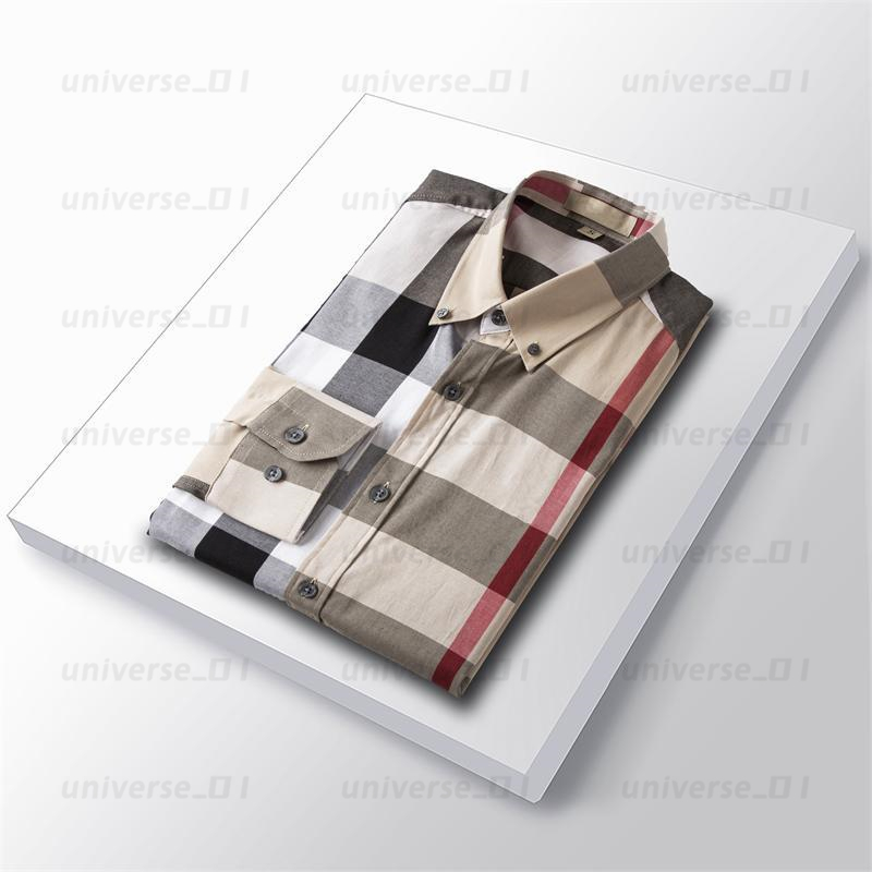 

Mens Dress Shirts Luxury Slim Silk T-shirt Long sleeve Casual business clothing plaid brand color M-3XL CJUB, High quality