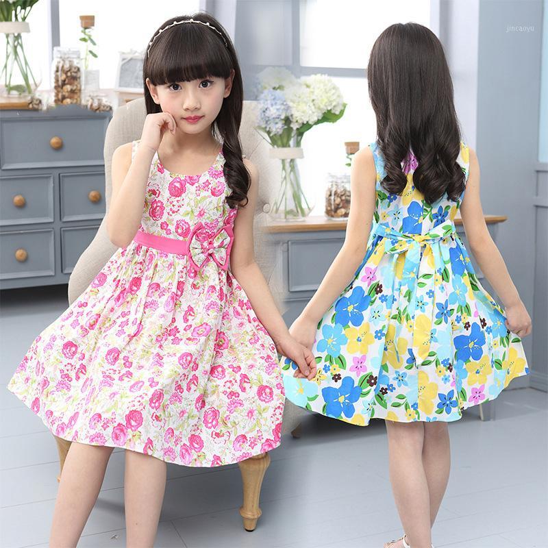 

Summer Sweet Girls Dress,Cotton Princess Dress, Kids Casual Dress with Bowknot, Big Flower Printed Dresses 110-160cm1, As picture show