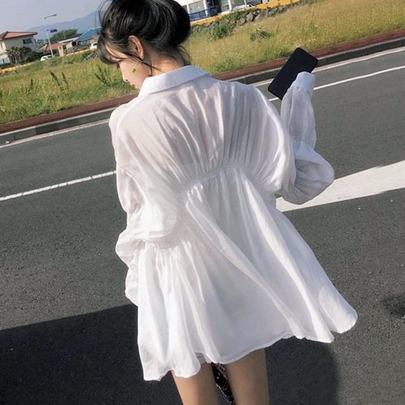 

Summer Long Sleeve Women' Sun Protection Shirt White See Through Female Long Shirts 2020 Autumn New Fashion Ladies Office Tops