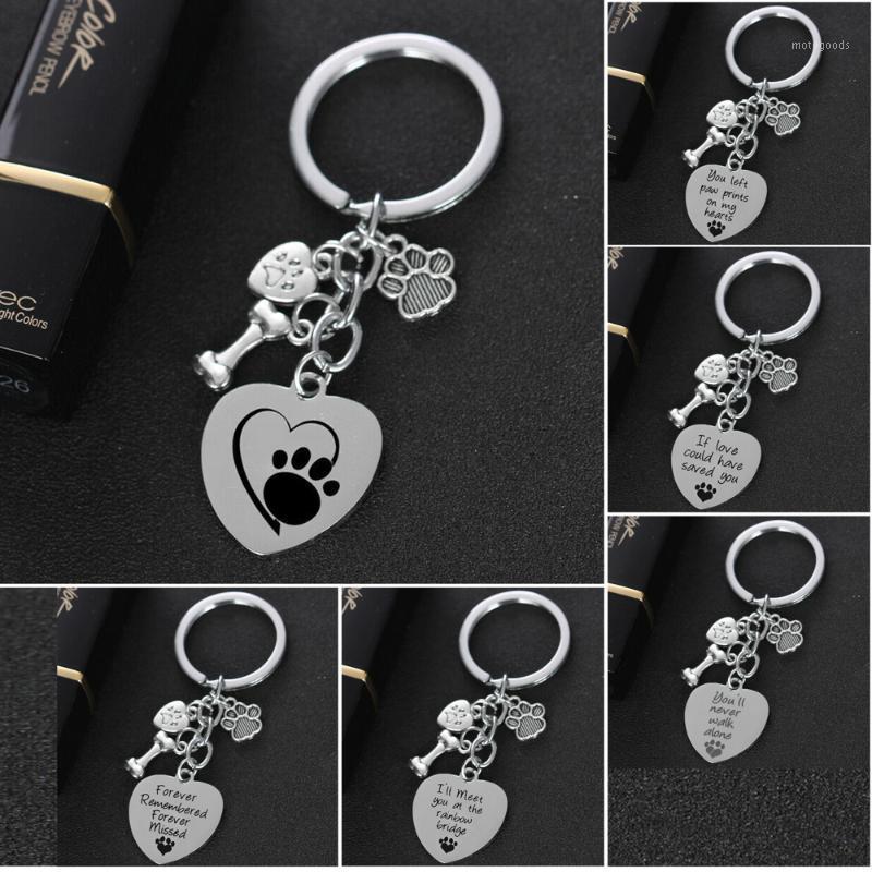 

Pet Memorial Dog Cat Keyring Gift Lover Keychain Silver Charms Print Dog Bone Charms Heart Key Chain1