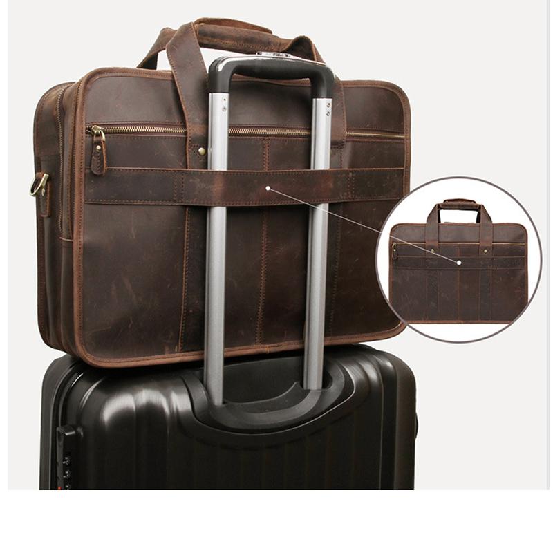

Vintage Genuine Cow Leather Men Business Briefcase Handbag 17 inch Laptop Cowhide Travel bag Multifunction Big Shoulder Bag Tote, Brown