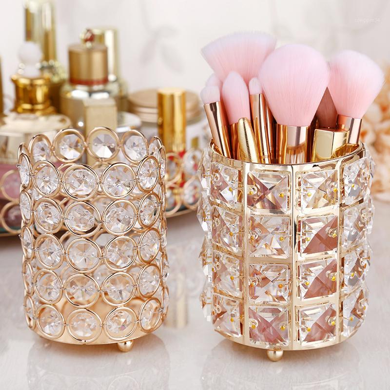 

Europe Metal Crystal Makeup Brush Storage Tube Eyebrow Pencil Makeup Organizer Crystal Storage Box1