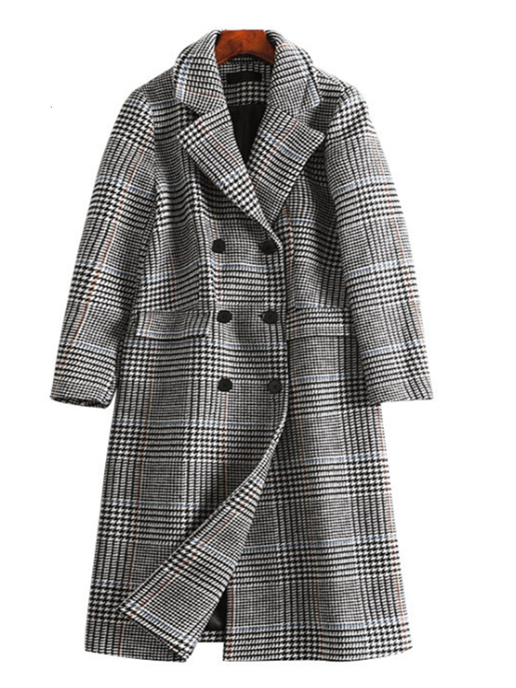 

2021 New Thelatest Autumn women's clothing loose big sizetemperament is plaid wool jacket thin middle length, 6575, Gray.