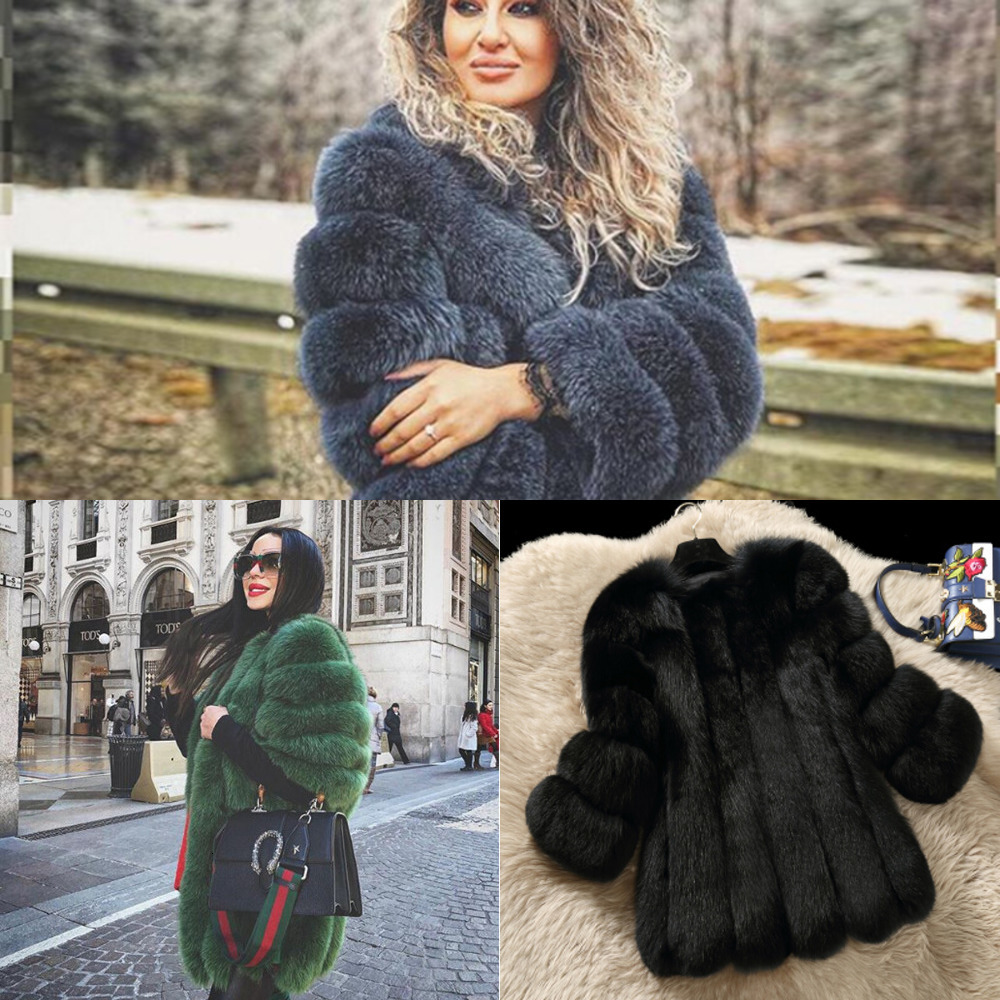 

Autumn Winter New Coat Women Clothes High Quality Faux Fox Fur Overcoat Plus Size Thicken Warm Long Coats Female 9FAB, Black