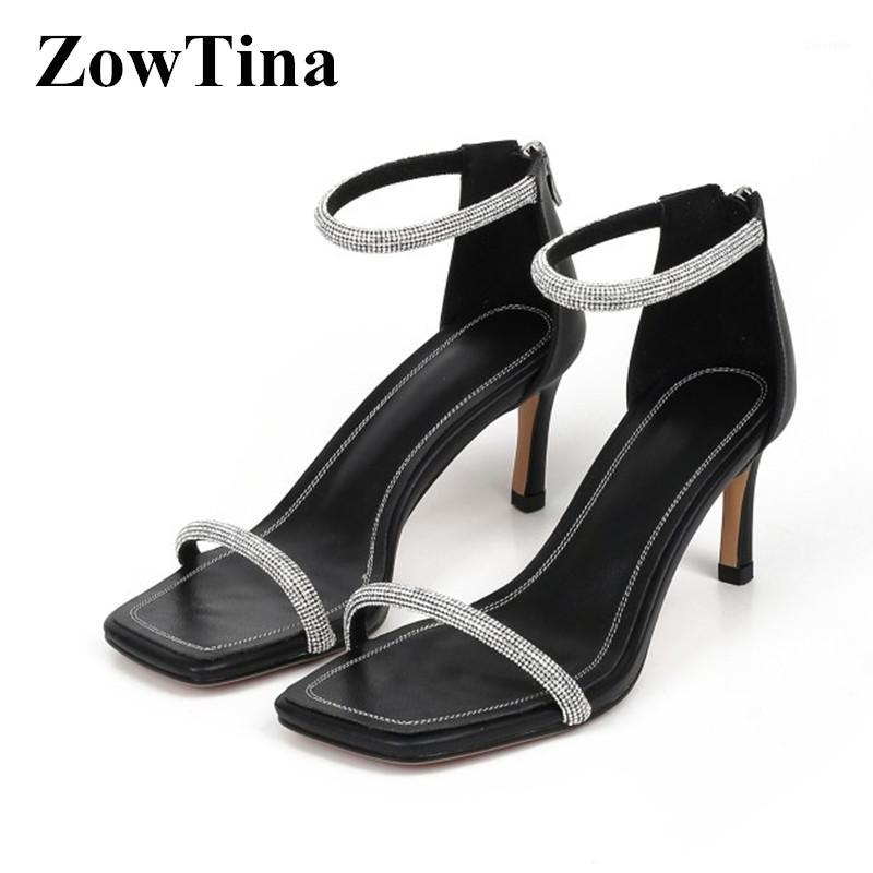 

2020 Summer Women Crystal Strap Sandals White Bridal Wedding Shoes 7cm High Heels Prom Sandalias Femmes Black Chic Work Pumps1