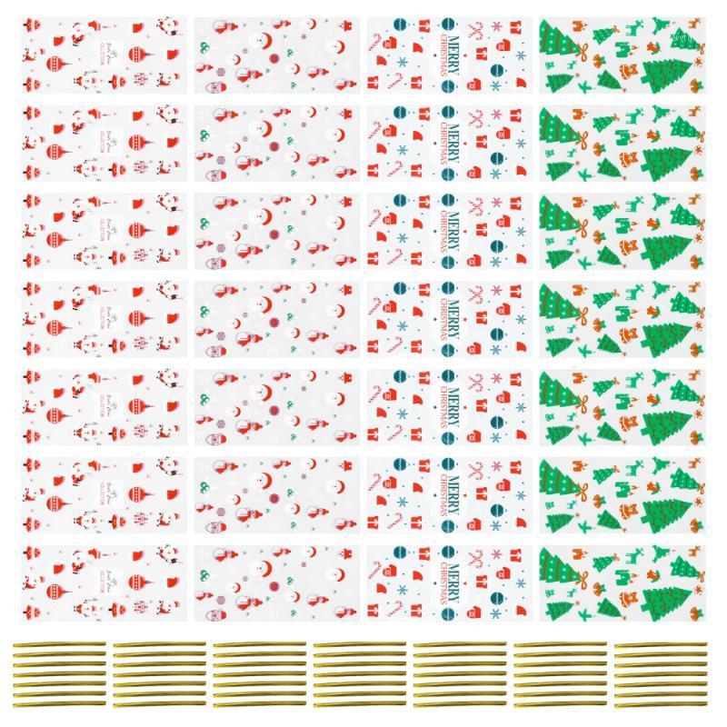 

200Pcs Cellophane Treat Bags Christmas OPP Candy Bags with 200Pcs Twist Ties1