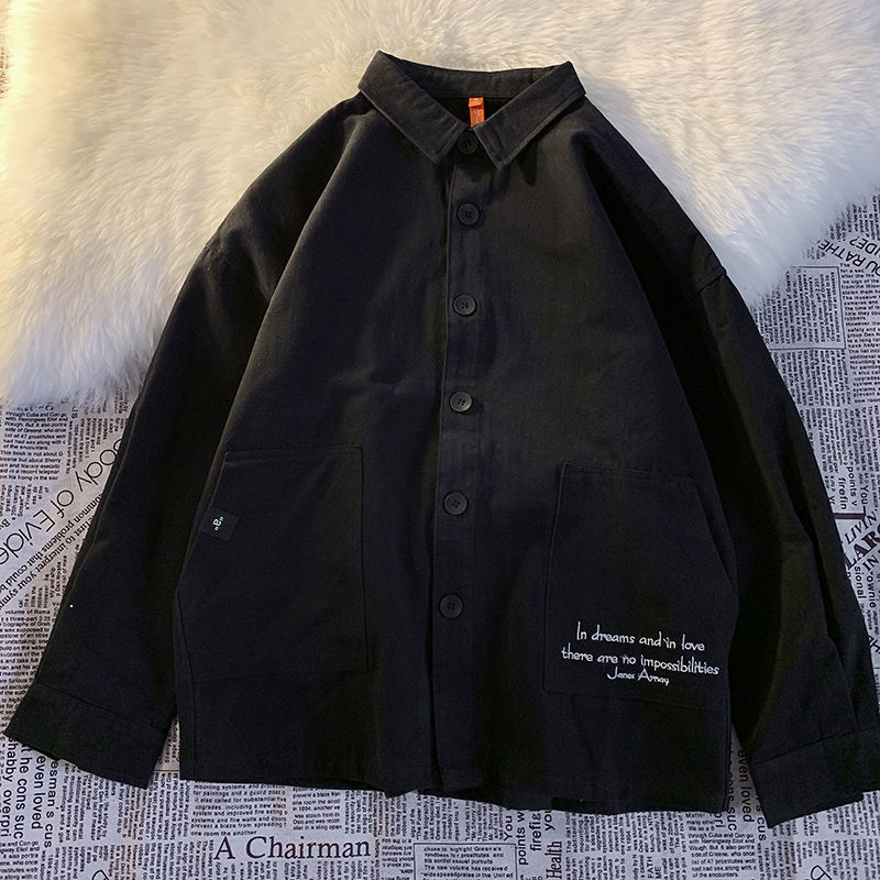 

Spring 2021 New Stripe Retro Work Done Men's Jacket Tools with Long Sleeves Beautiful All-match Black XC1U