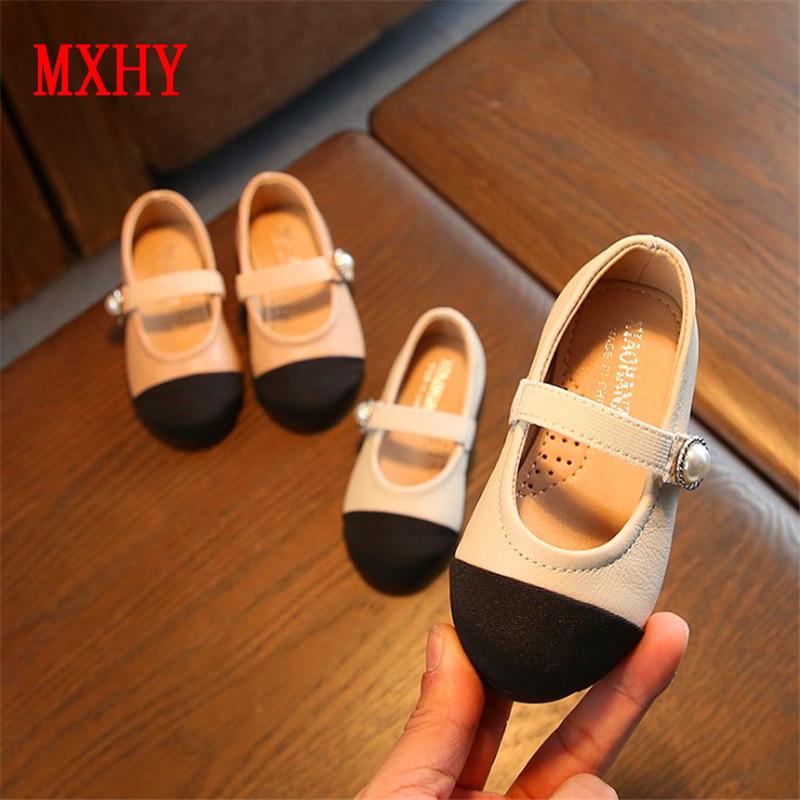 

2020 spring girls Genuine leather color matching shallow mouth small shoes Korean version girls baby soft bottom princess shoes, Apricot color