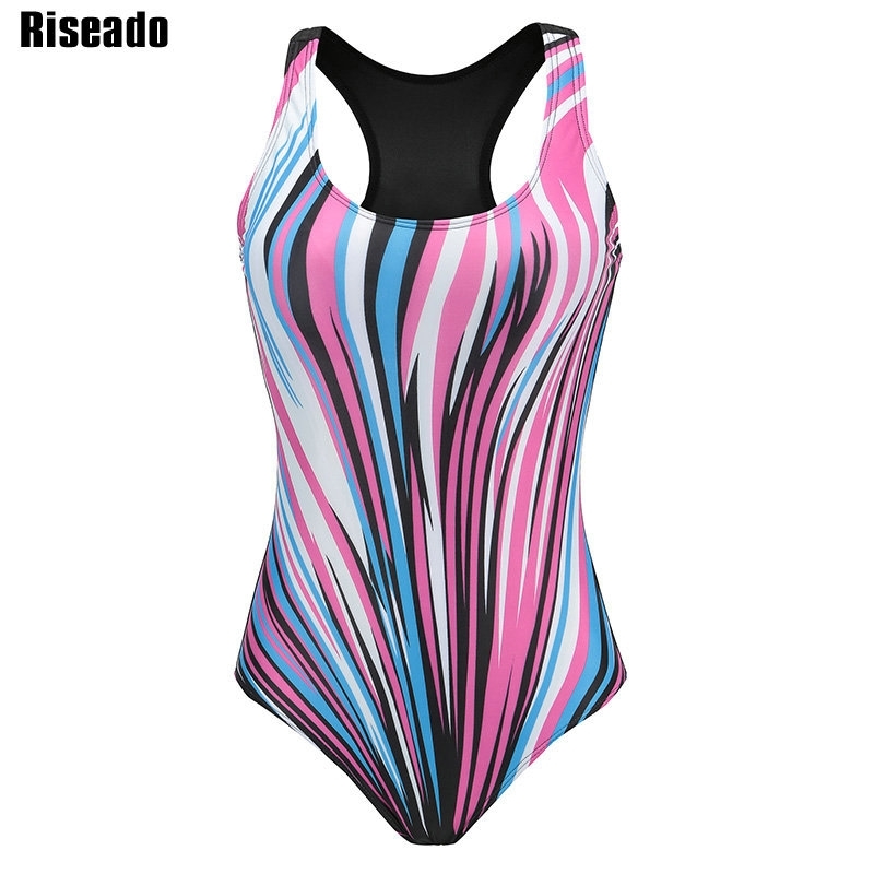 

Riseado Sport One Piece Swimsuit Competitive Swimwear Women Digital Printing Racer Back Bathing Suits Plus Size XXXL Y200319, Sky blue