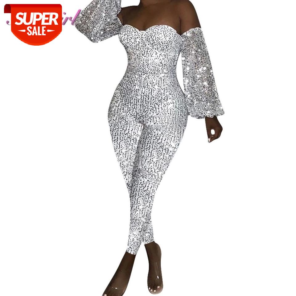 

Adogirl Sexy Sequin Off Shoulder Deep V-Neck Night Party Club Jumpsuit Women Casual Lanter Long Sleeve Rompers Overalls Outfits #ZB24, Black;white