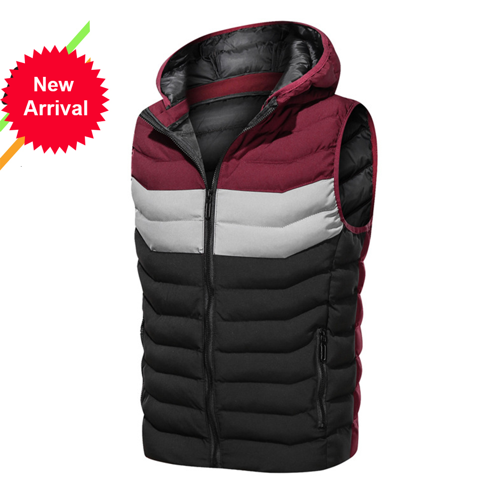 

2021 Kb New Autumn and Winter Men's Coat Fashion Warm Outer Wear Hot Cotton Vest Casual Sleeveless Jacket 4lfr, Red hat black