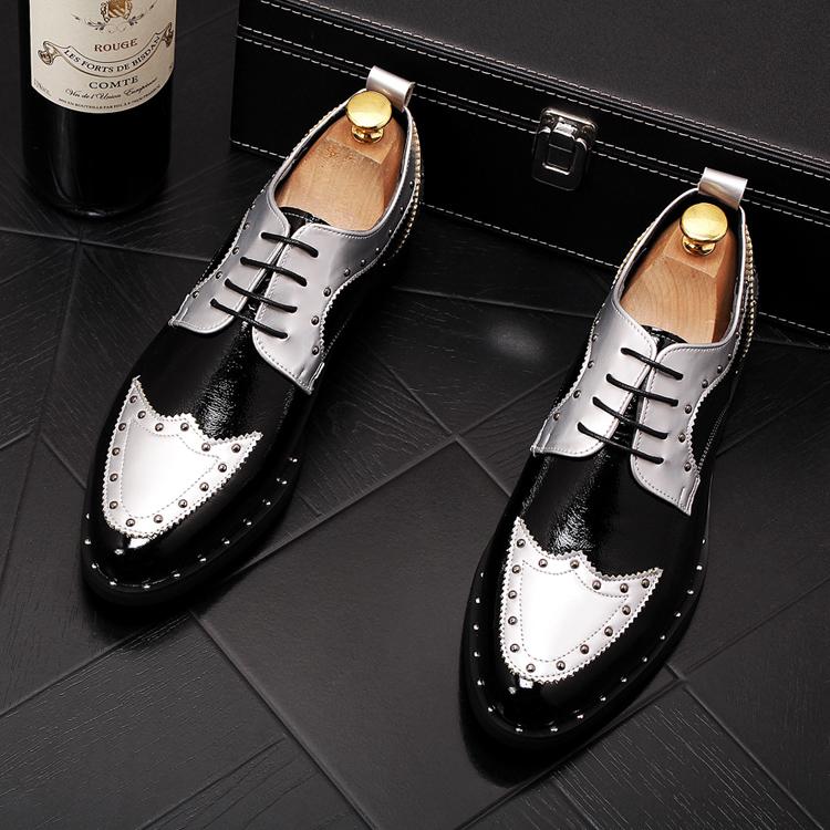 

New 2020 Men Brand Designer pointed rivet mixed splice Casual Shoes wedding dress prom Homecoming shoes Sapato Social Masculino