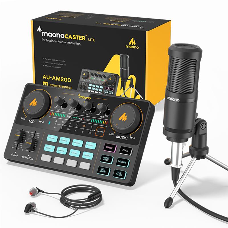 

MAONOCASTER All-in-on Microphone Mixer Kits External Sound Card Audio Interface Podcaster With Condenser Mic for Studio Record