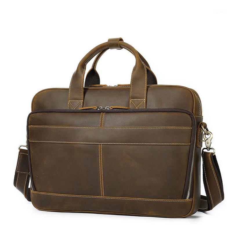 

Men Briefcase Business Vintage Genuine Leather Shoulder Messenger Bag Male Large Laptop Handbags Male Large Capacity Handbags1, Red brown