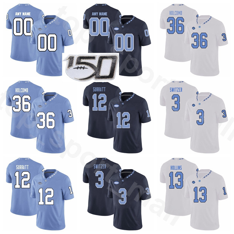 

Men Women Youth North Carolina Tar Heels NCAA College Football Chazz Surratt Jersey Cole Holcomb Ryan Switzer Marquise Williams Mack Hollins, With 150th patch