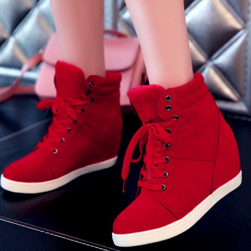 

2021 The New Spring Women's Suede False Leather Wedge Boots Superior High Heels Shoes for Mfl0, Red.