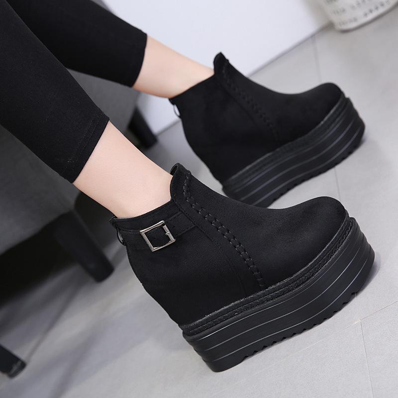 

Wedge Boots Rock Shoes Woman Round Toe Luxury Designer Platform Boots-Women Mid-Calf Fashion Low Elegant Leather Mid