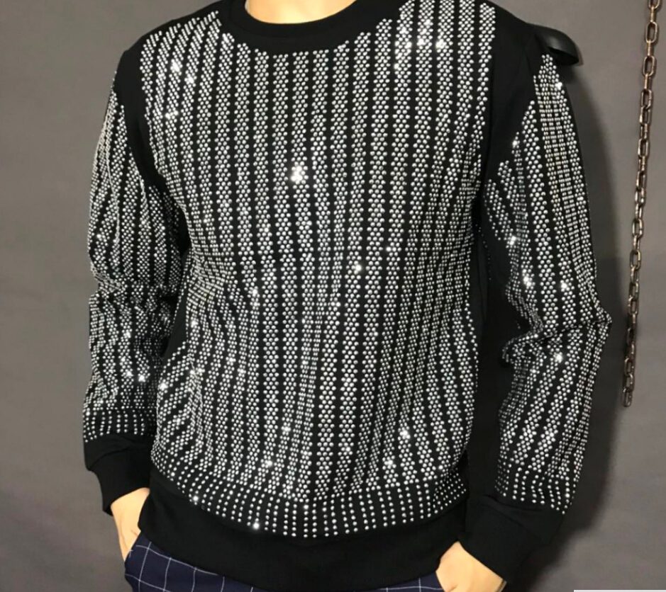 

2021 New Winter Fashion High Street Style Rhinestone Sweatshrit Men Casual Hoodies Pullovers Sweatshirts Yp2x, As picture shown