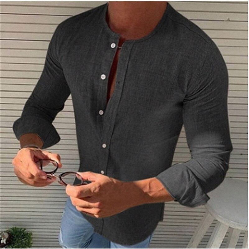 Chemise masculine coloré colore col rond décontracté boutonnage quotidien à manches longues à manches longues mode décontracté respirant respiran